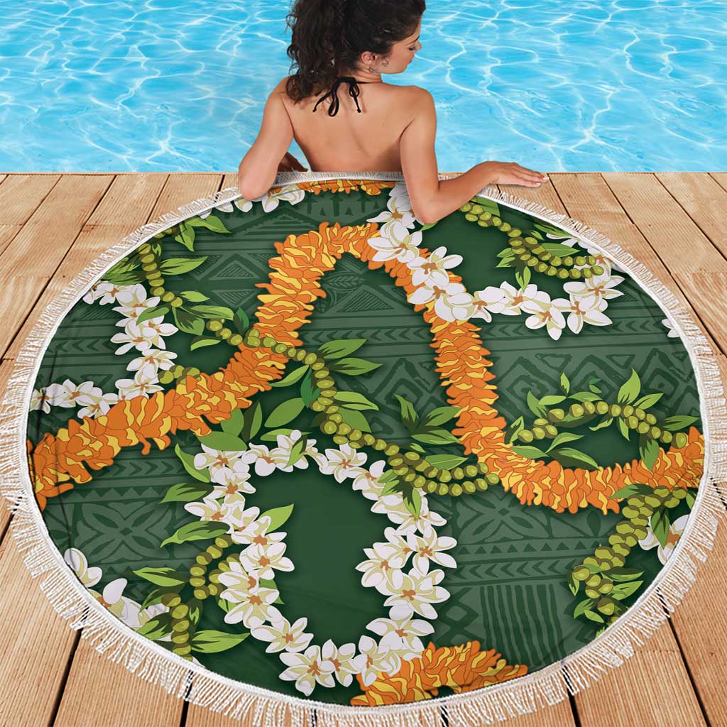 Aloha Festive Hawaii Beach Blanket Mokihana - Maile and Ilima on Forest Green LT7 - Polynesian Pride