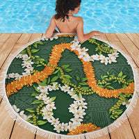 Aloha Festive Hawaii Beach Blanket Mokihana - Maile and Ilima on Forest Green LT7 - Polynesian Pride