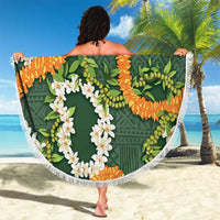 Aloha Festive Hawaii Beach Blanket Mokihana - Maile and Ilima on Forest Green LT7 - Polynesian Pride