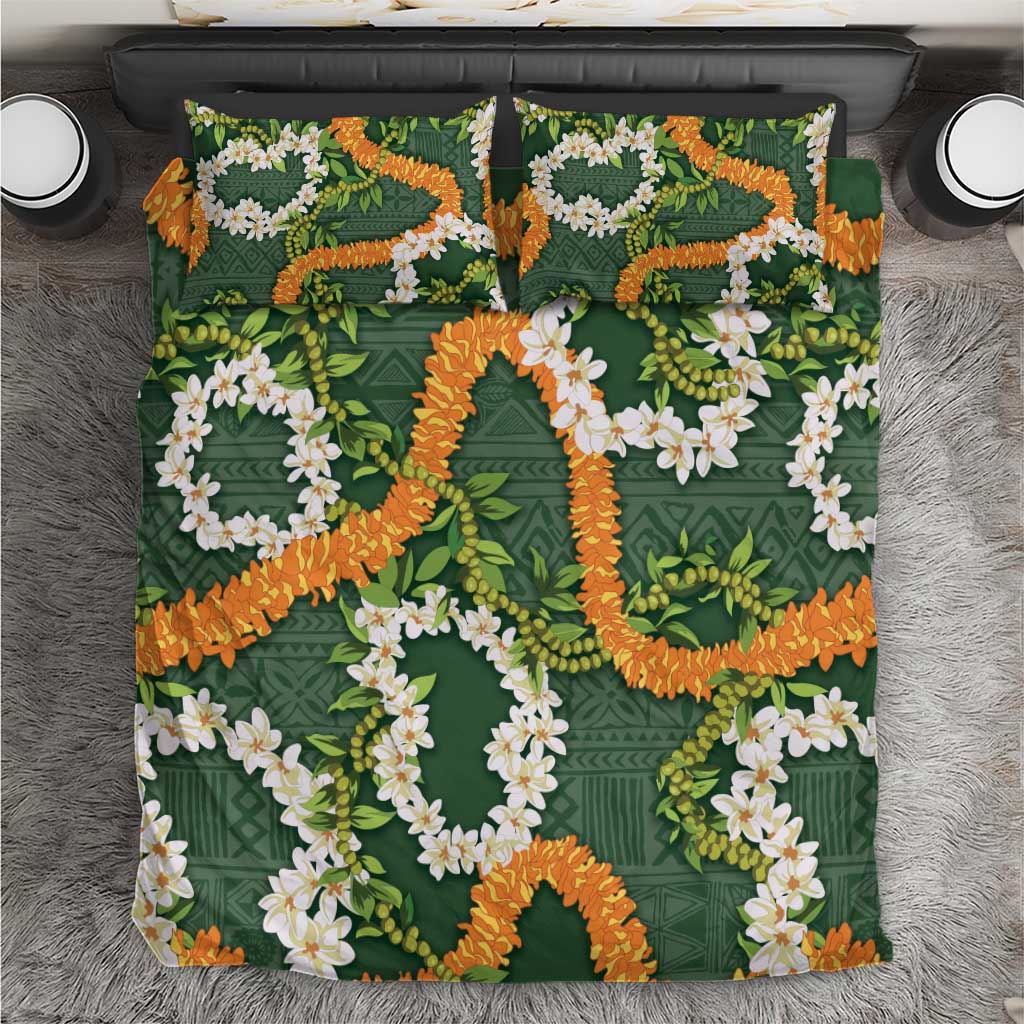 Aloha Festive Hawaii Bedding Set Mokihana - Maile and Ilima on Forest Green LT7 Forest Green - Polynesian Pride