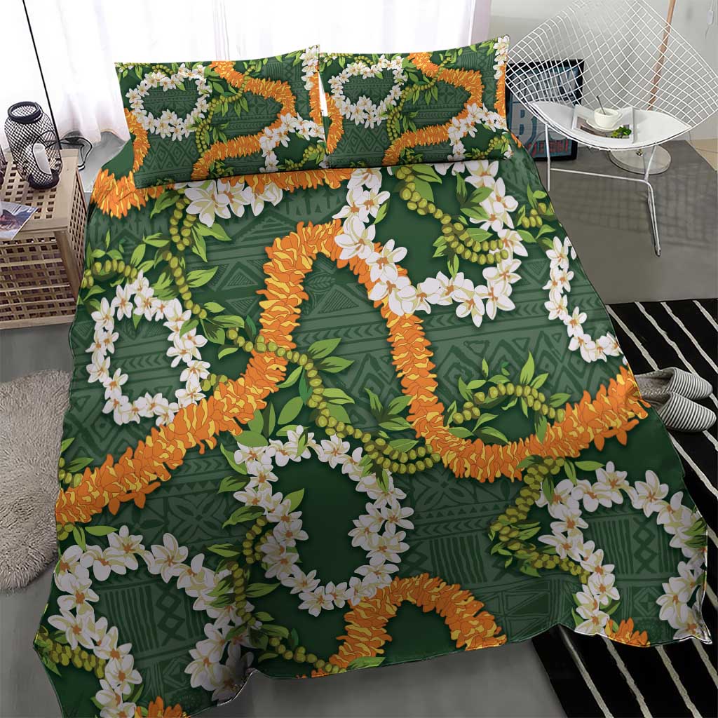 Aloha Festive Hawaii Bedding Set Mokihana - Maile and Ilima on Forest Green LT7 - Polynesian Pride