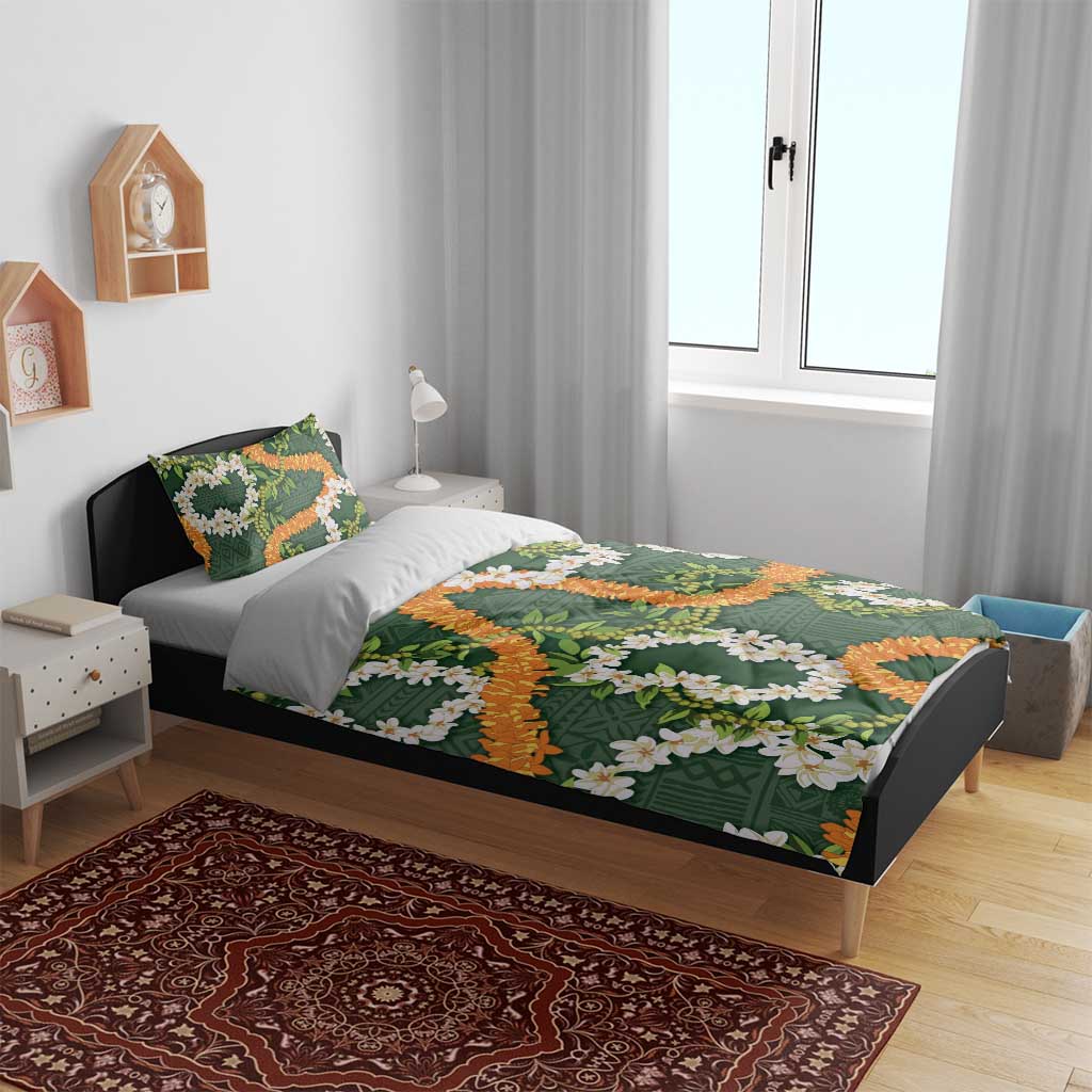 Aloha Festive Hawaii Bedding Set Mokihana - Maile and Ilima on Forest Green LT7 - Polynesian Pride
