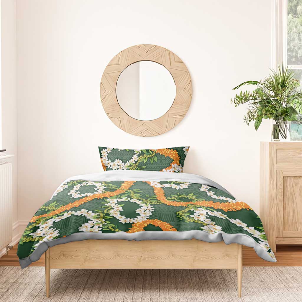 Aloha Festive Hawaii Bedding Set Mokihana - Maile and Ilima on Forest Green LT7 - Polynesian Pride