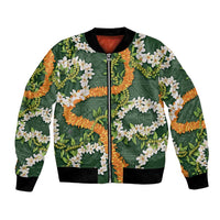 Aloha Festive Hawaii Bomber Jacket Mokihana - Maile and Ilima on Forest Green LT7 Unisex Forest Green - Polynesian Pride