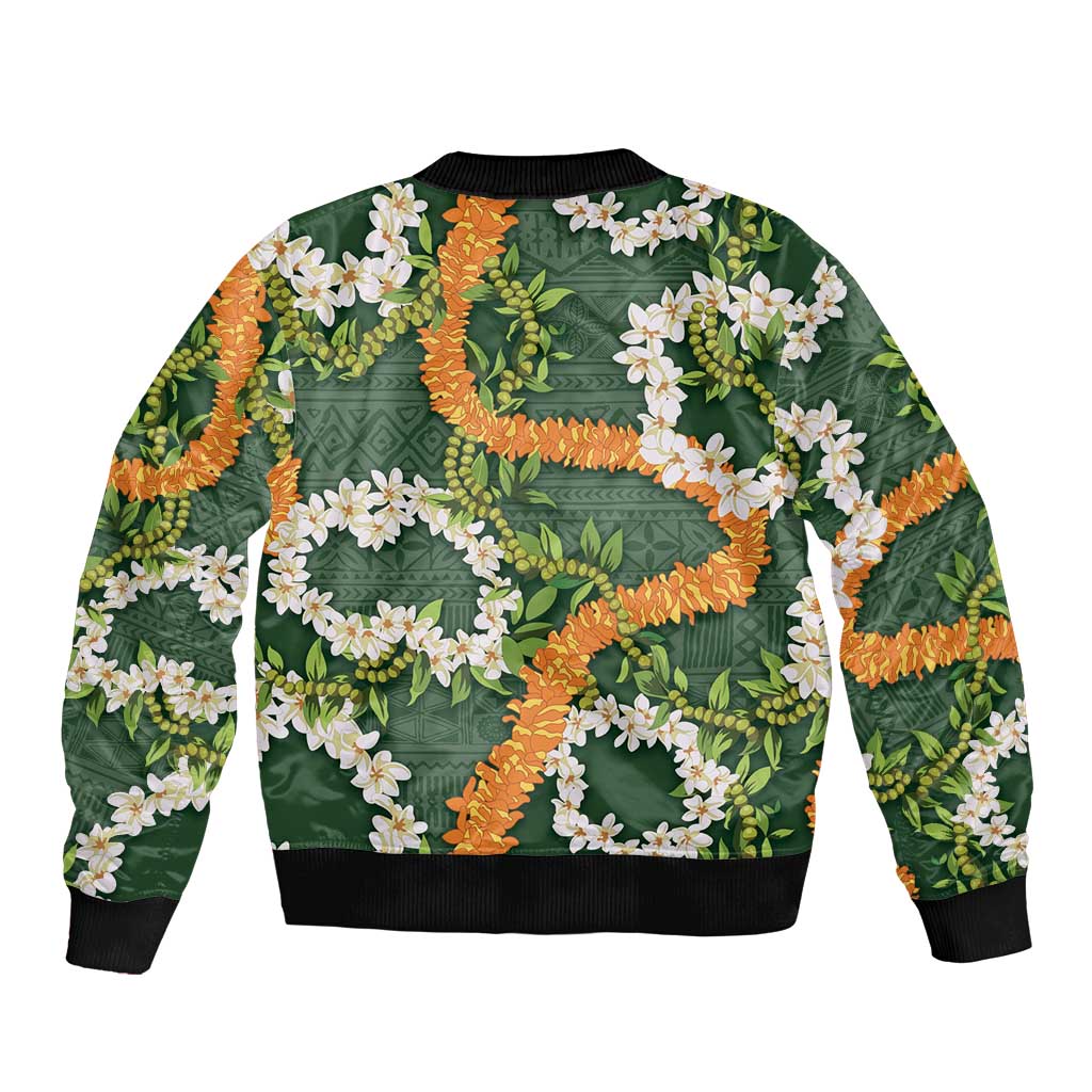 Aloha Festive Hawaii Bomber Jacket Mokihana - Maile and Ilima on Forest Green LT7 - Polynesian Pride