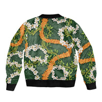 Aloha Festive Hawaii Bomber Jacket Mokihana - Maile and Ilima on Forest Green LT7 - Polynesian Pride