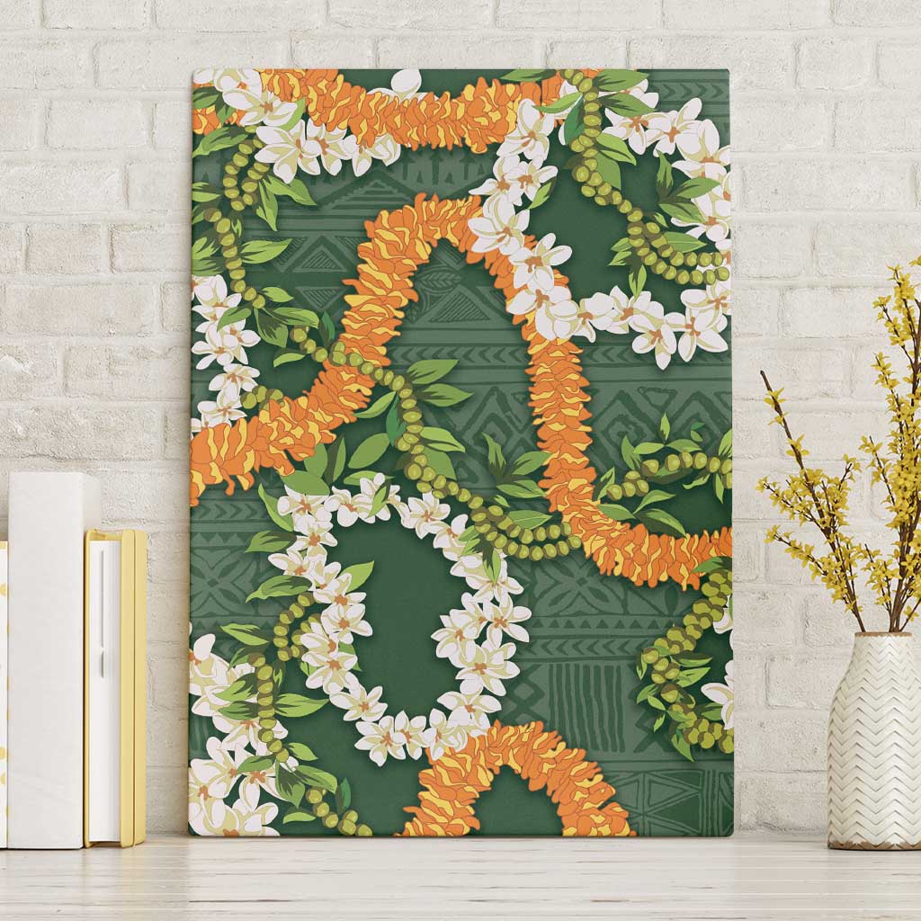 Aloha Festive Hawaii Canvas Wall Art Mokihana - Maile and Ilima on Forest Green LT7 Without Frame Forest Green - Polynesian Pride