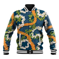 Aloha Festive Hawaii Baseball Jacket Mokihana - Maile and Ilima on Navy Blue LT7 Unisex Navy Blue - Polynesian Pride