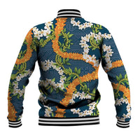 Aloha Festive Hawaii Baseball Jacket Mokihana - Maile and Ilima on Navy Blue LT7 - Polynesian Pride
