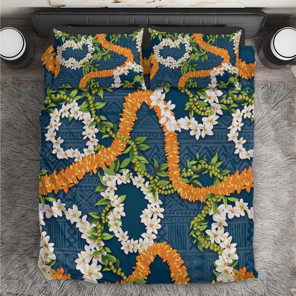 Aloha Festive Hawaii Bedding Set Mokihana - Maile and Ilima on Navy Blue LT7 Navy Blue - Polynesian Pride
