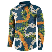 Aloha Festive Hawaii Button Sweatshirt Mokihana - Maile and Ilima on Navy Blue LT7 - Polynesian Pride