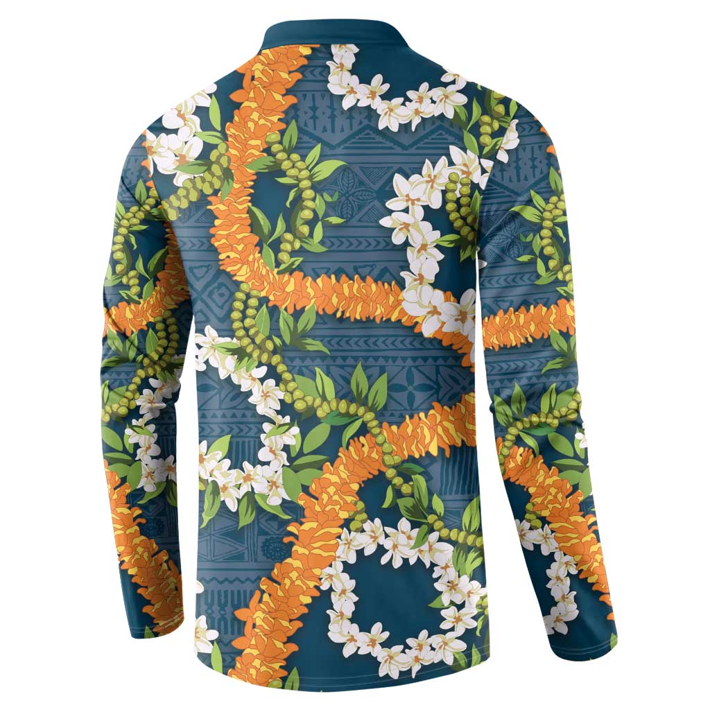 Aloha Festive Hawaii Button Sweatshirt Mokihana - Maile and Ilima on Navy Blue LT7 - Polynesian Pride