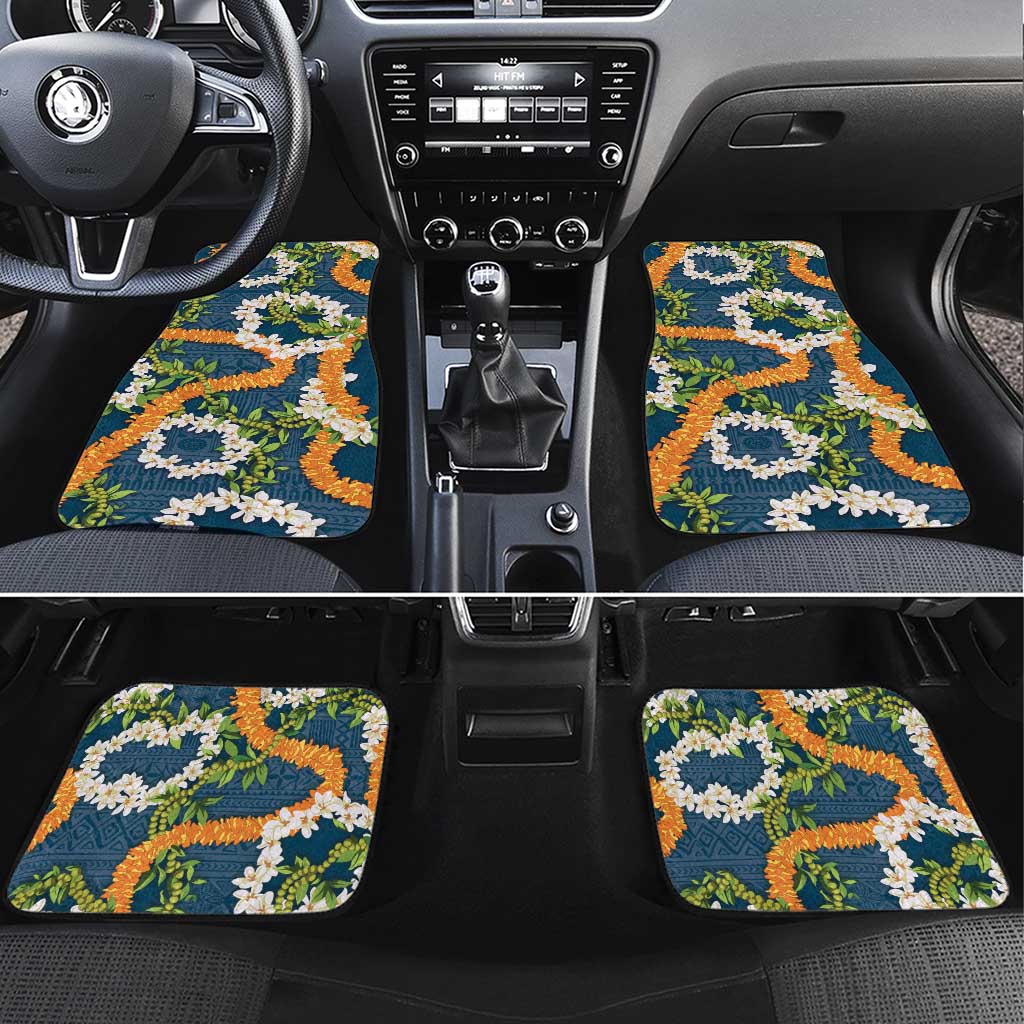 Aloha Festive Hawaii Car Mats Mokihana - Maile and Ilima on Navy Blue LT7 Set 4pcs Navy Blue - Polynesian Pride