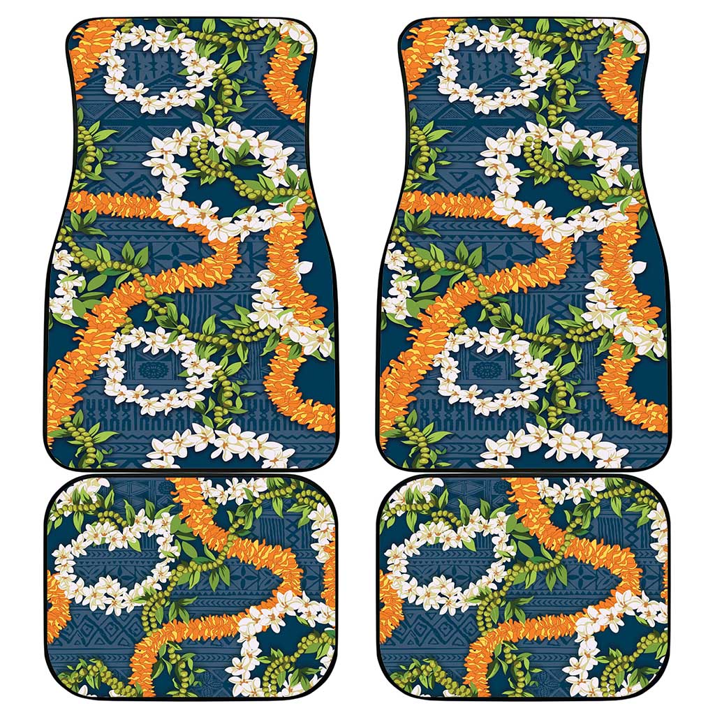 Aloha Festive Hawaii Car Mats Mokihana - Maile and Ilima on Navy Blue LT7 - Polynesian Pride