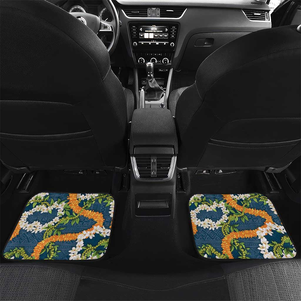 Aloha Festive Hawaii Car Mats Mokihana - Maile and Ilima on Navy Blue LT7 Set 2pcs - Back Navy Blue - Polynesian Pride