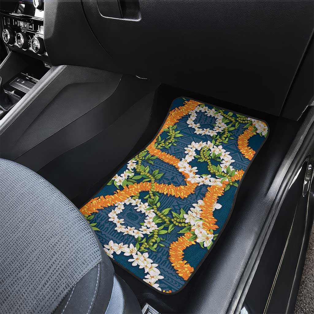 Aloha Festive Hawaii Car Mats Mokihana - Maile and Ilima on Navy Blue LT7 - Polynesian Pride