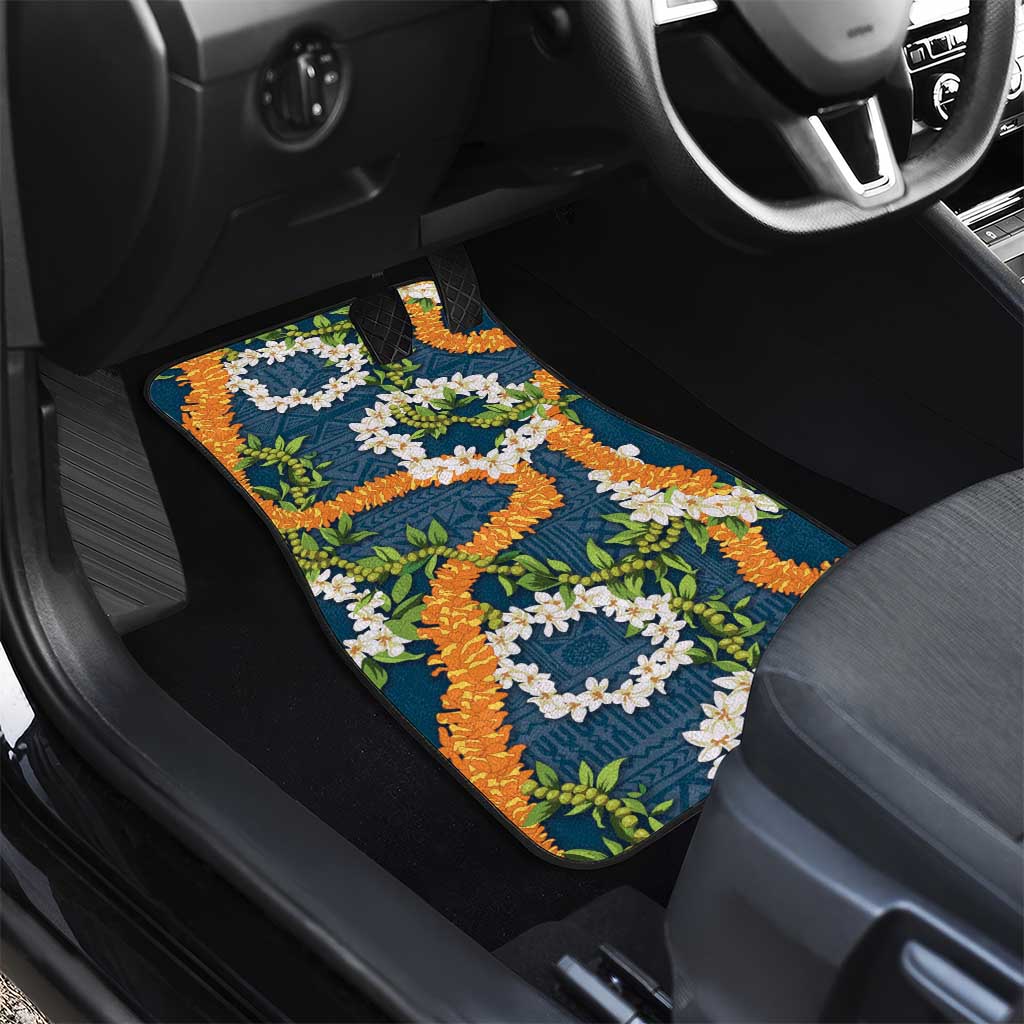 Aloha Festive Hawaii Car Mats Mokihana - Maile and Ilima on Navy Blue LT7 - Polynesian Pride