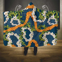 Aloha Festive Hawaii Hooded Blanket Mokihana - Maile and Ilima on Navy Blue LT7 - Polynesian Pride