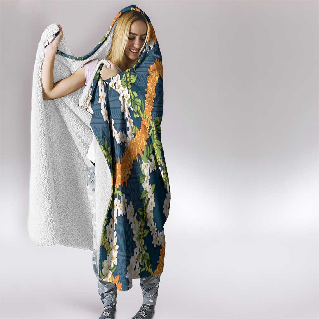 Aloha Festive Hawaii Hooded Blanket Mokihana - Maile and Ilima on Navy Blue LT7 - Polynesian Pride