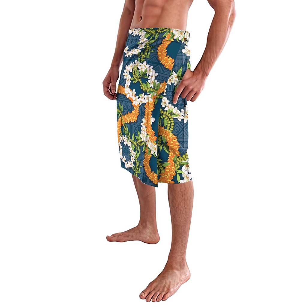 Aloha Festive Hawaii Lavalava Mokihana - Maile and Ilima on Navy Blue LT7 - Polynesian Pride