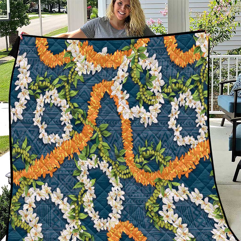 Aloha Festive Hawaii Quilt Mokihana - Maile and Ilima on Navy Blue LT7 Navy Blue - Polynesian Pride
