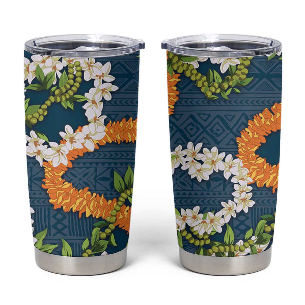 Aloha Festive Hawaii Tumbler Cup Mokihana - Maile and Ilima on Navy Blue LT7 Navy Blue - Polynesian Pride