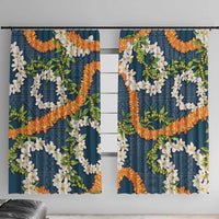 Aloha Festive Hawaii Window Curtain Mokihana - Maile and Ilima on Navy Blue LT7 With Hooks Navy Blue - Polynesian Pride