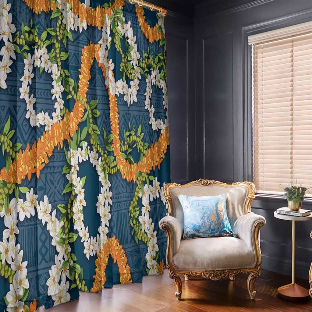 Aloha Festive Hawaii Window Curtain Mokihana - Maile and Ilima on Navy Blue LT7 - Polynesian Pride