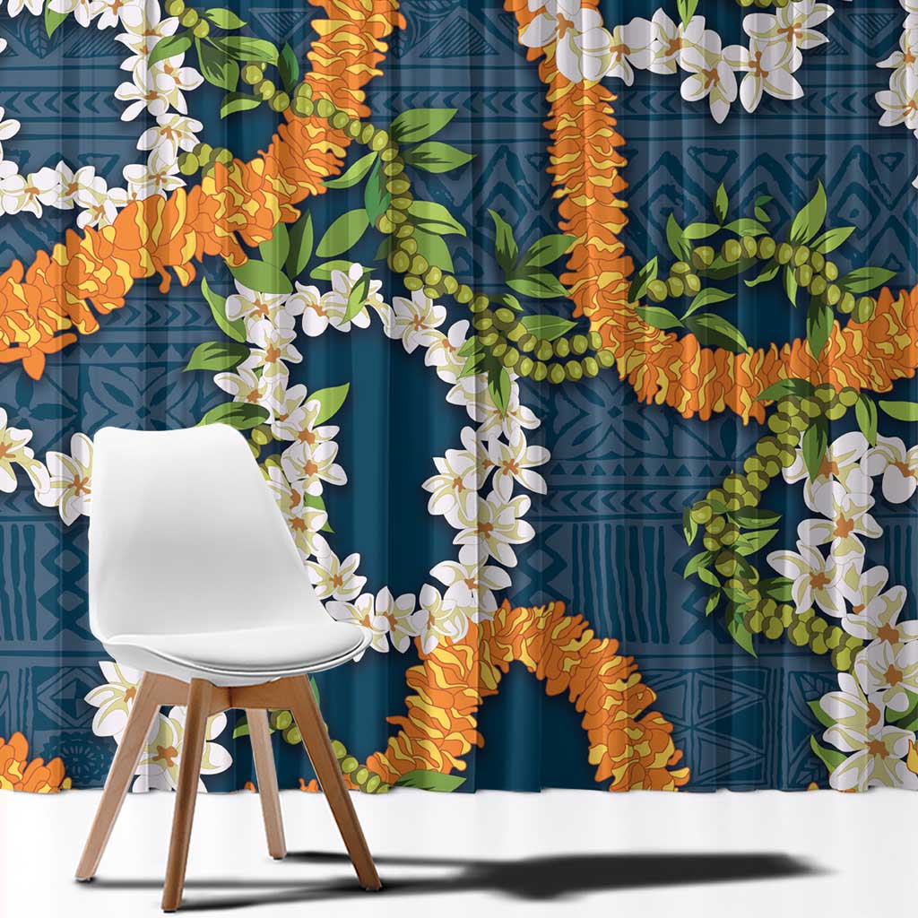Aloha Festive Hawaii Window Curtain Mokihana - Maile and Ilima on Navy Blue LT7 - Polynesian Pride
