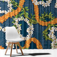 Aloha Festive Hawaii Window Curtain Mokihana - Maile and Ilima on Navy Blue LT7 - Polynesian Pride