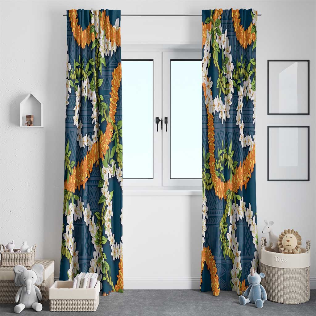 Aloha Festive Hawaii Window Curtain Mokihana - Maile and Ilima on Navy Blue LT7 - Polynesian Pride