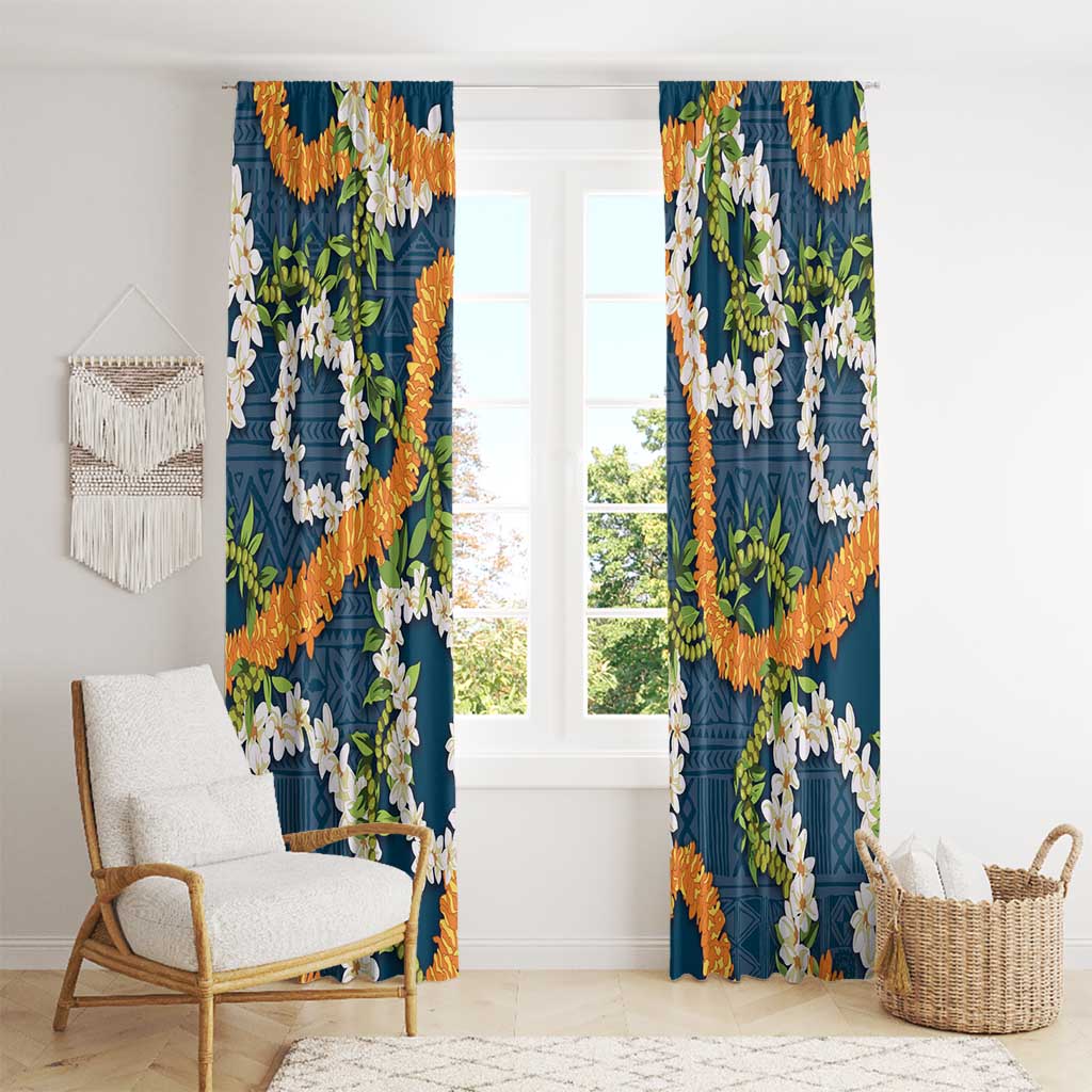 Aloha Festive Hawaii Window Curtain Mokihana - Maile and Ilima on Navy Blue LT7 - Polynesian Pride
