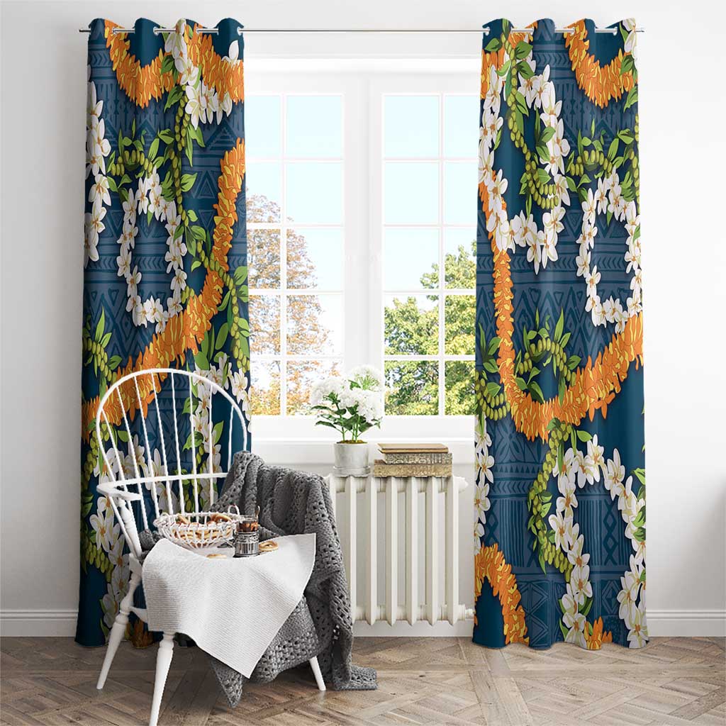 Aloha Festive Hawaii Window Curtain Mokihana - Maile and Ilima on Navy Blue LT7 - Polynesian Pride