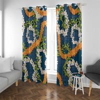 Aloha Festive Hawaii Window Curtain Mokihana - Maile and Ilima on Navy Blue LT7 With Grommets Navy Blue - Polynesian Pride