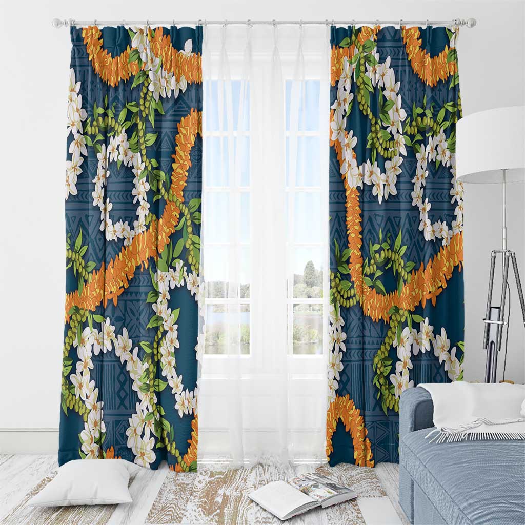 Aloha Festive Hawaii Window Curtain Mokihana - Maile and Ilima on Navy Blue LT7 - Polynesian Pride