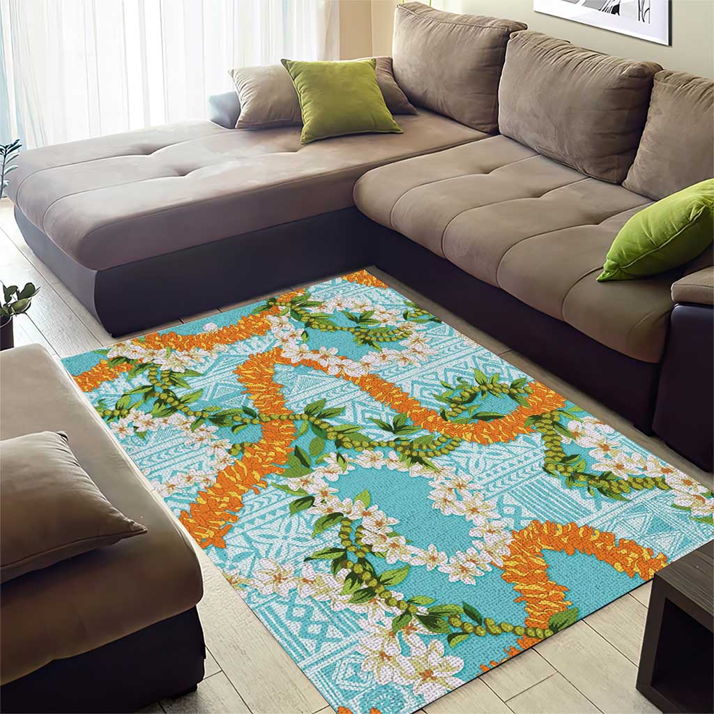 Aloha Festive Hawaii Area Rug Mokihana - Maile and Ilima on Turquoise LT7 - Polynesian Pride