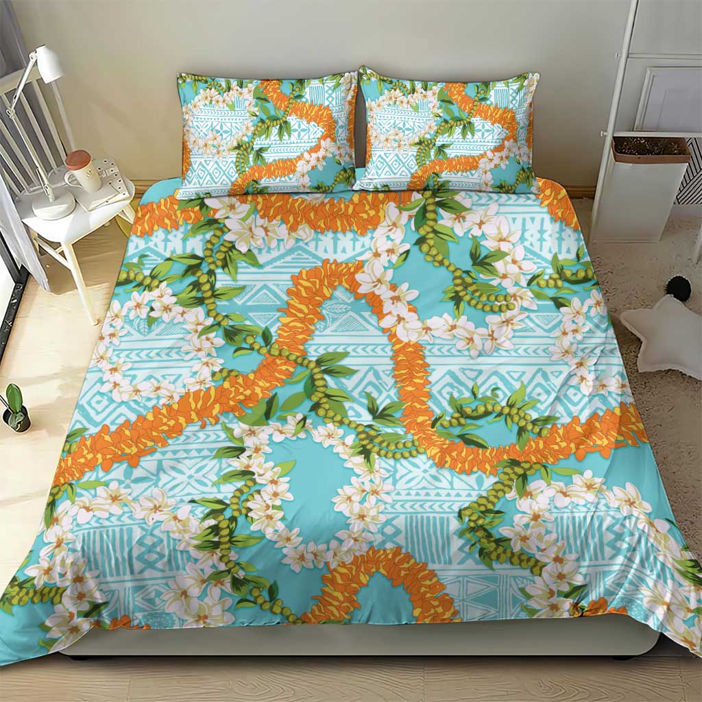 Aloha Festive Hawaii Bedding Set Mokihana - Maile and Ilima on Turquoise LT7 - Polynesian Pride