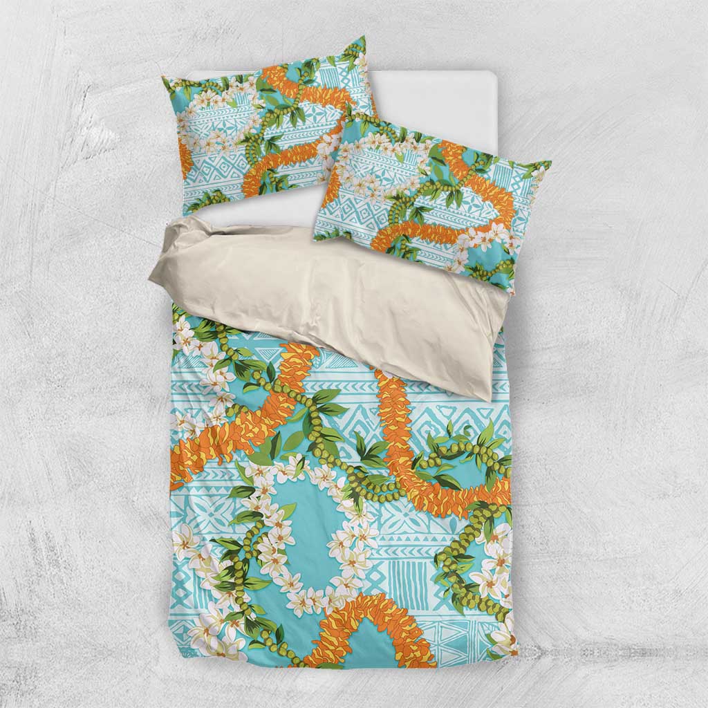 Aloha Festive Hawaii Bedding Set Mokihana - Maile and Ilima on Turquoise LT7 US Twin 172cm x 218cm Turquoise - Polynesian Pride