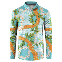 Aloha Festive Hawaii Button Sweatshirt Mokihana - Maile and Ilima on Turquoise LT7 Turquoise - Polynesian Pride