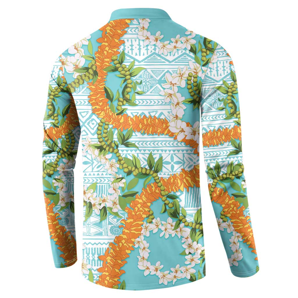 Aloha Festive Hawaii Button Sweatshirt Mokihana - Maile and Ilima on Turquoise LT7 - Polynesian Pride