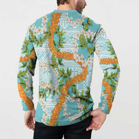 Aloha Festive Hawaii Button Sweatshirt Mokihana - Maile and Ilima on Turquoise LT7 - Polynesian Pride