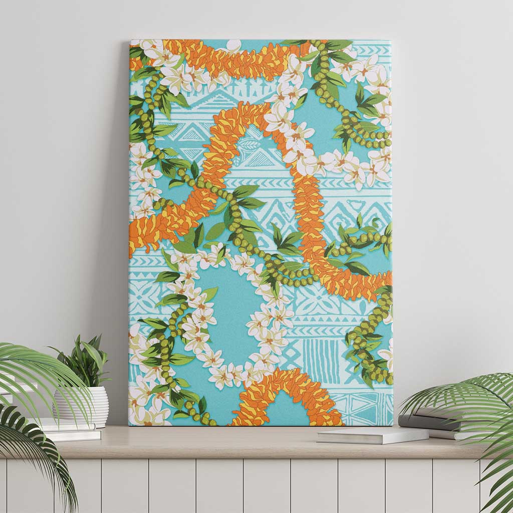 Aloha Festive Hawaii Canvas Wall Art Mokihana - Maile and Ilima on Turquoise LT7 - Polynesian Pride