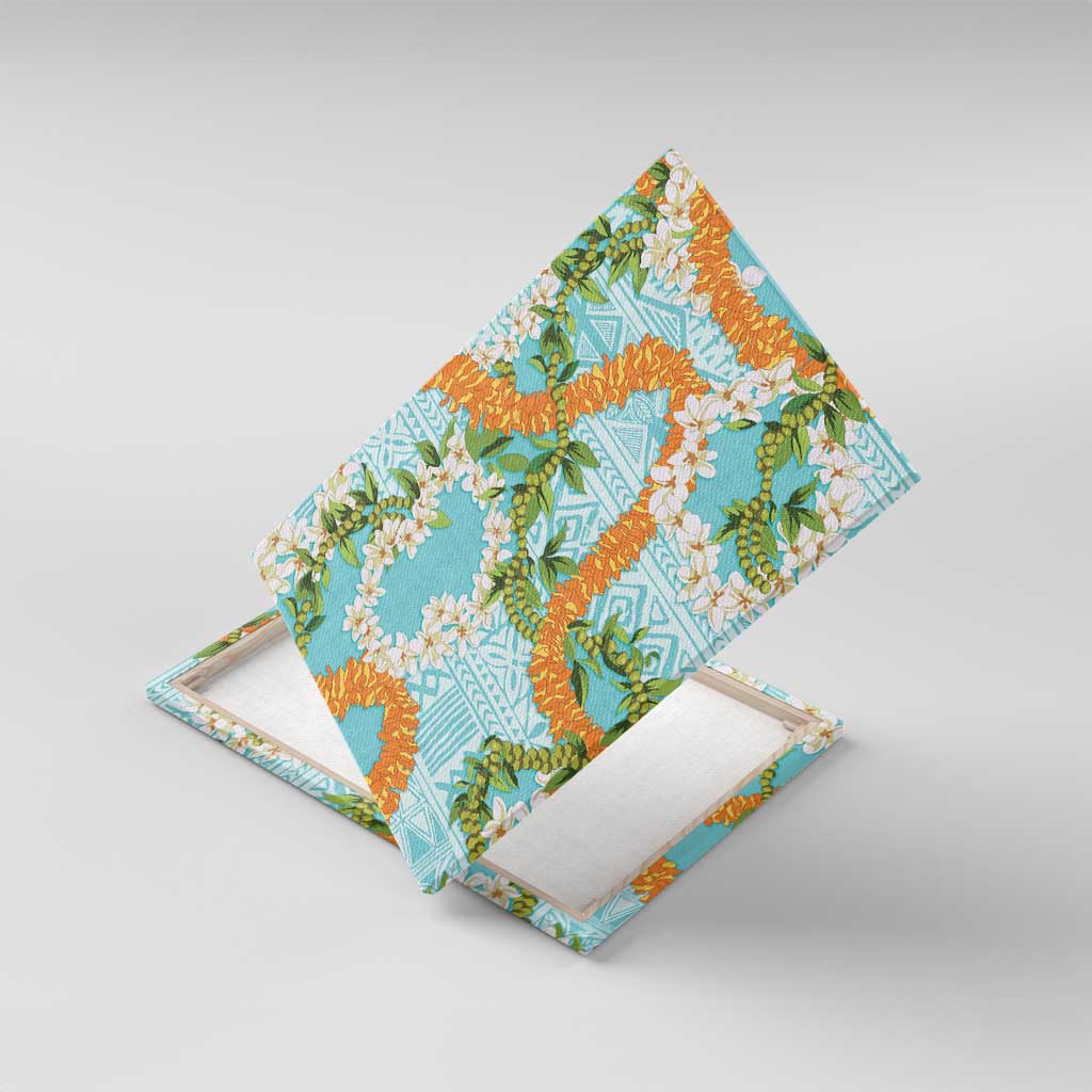 Aloha Festive Hawaii Canvas Wall Art Mokihana - Maile and Ilima on Turquoise LT7 With Frame Turquoise - Polynesian Pride