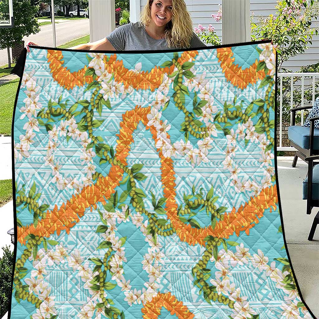 Aloha Festive Hawaii Quilt Mokihana - Maile and Ilima on Turquoise LT7 Turquoise - Polynesian Pride