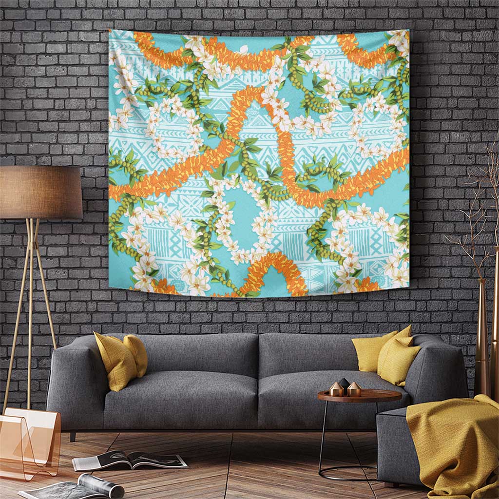 Aloha Festive Hawaii Tapestry Mokihana - Maile and Ilima on Turquoise LT7 Turquoise - Polynesian Pride