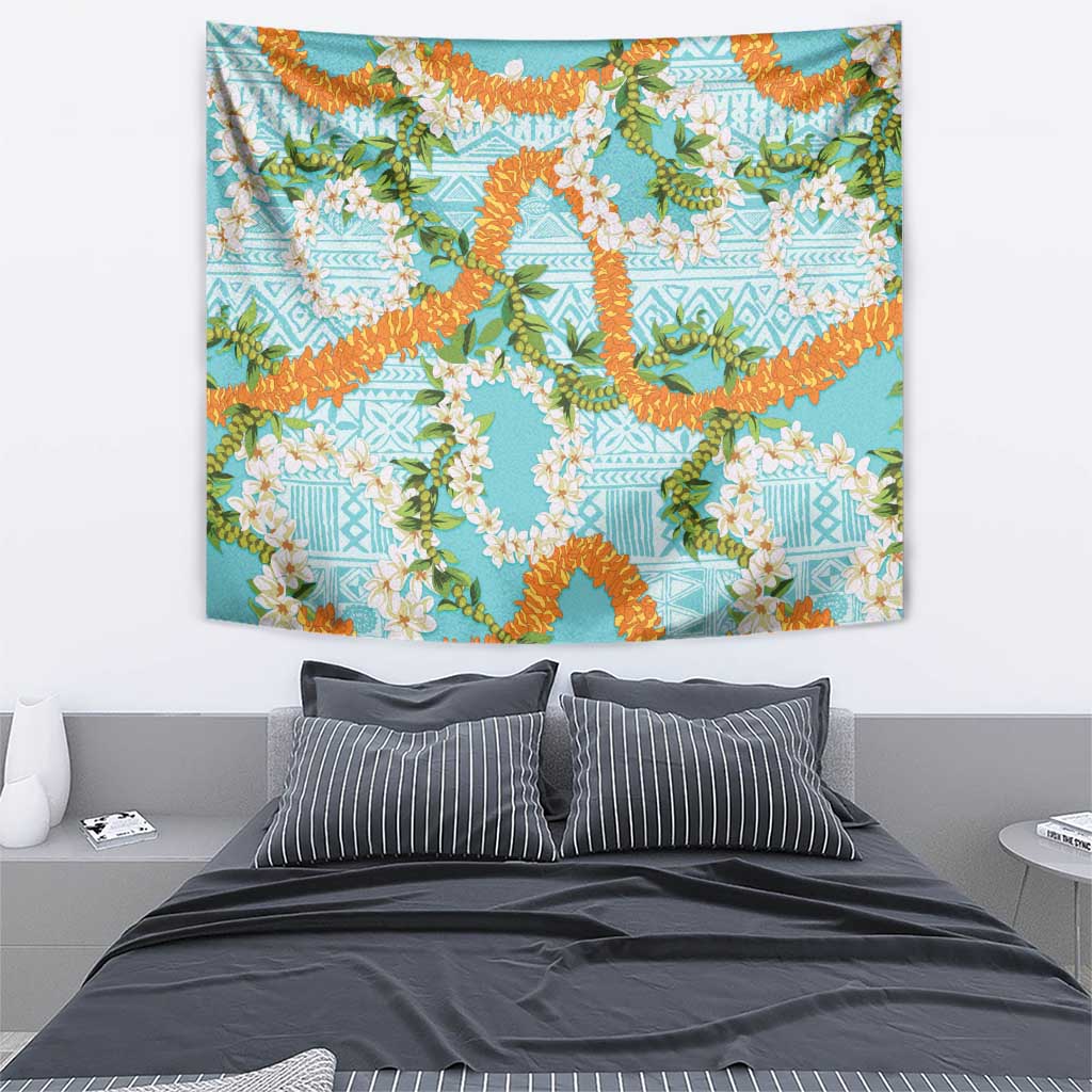 Aloha Festive Hawaii Tapestry Mokihana - Maile and Ilima on Turquoise LT7 - Polynesian Pride