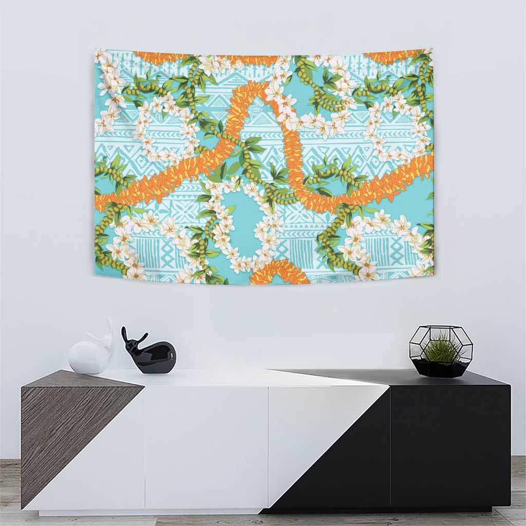 Aloha Festive Hawaii Tapestry Mokihana - Maile and Ilima on Turquoise LT7 - Polynesian Pride