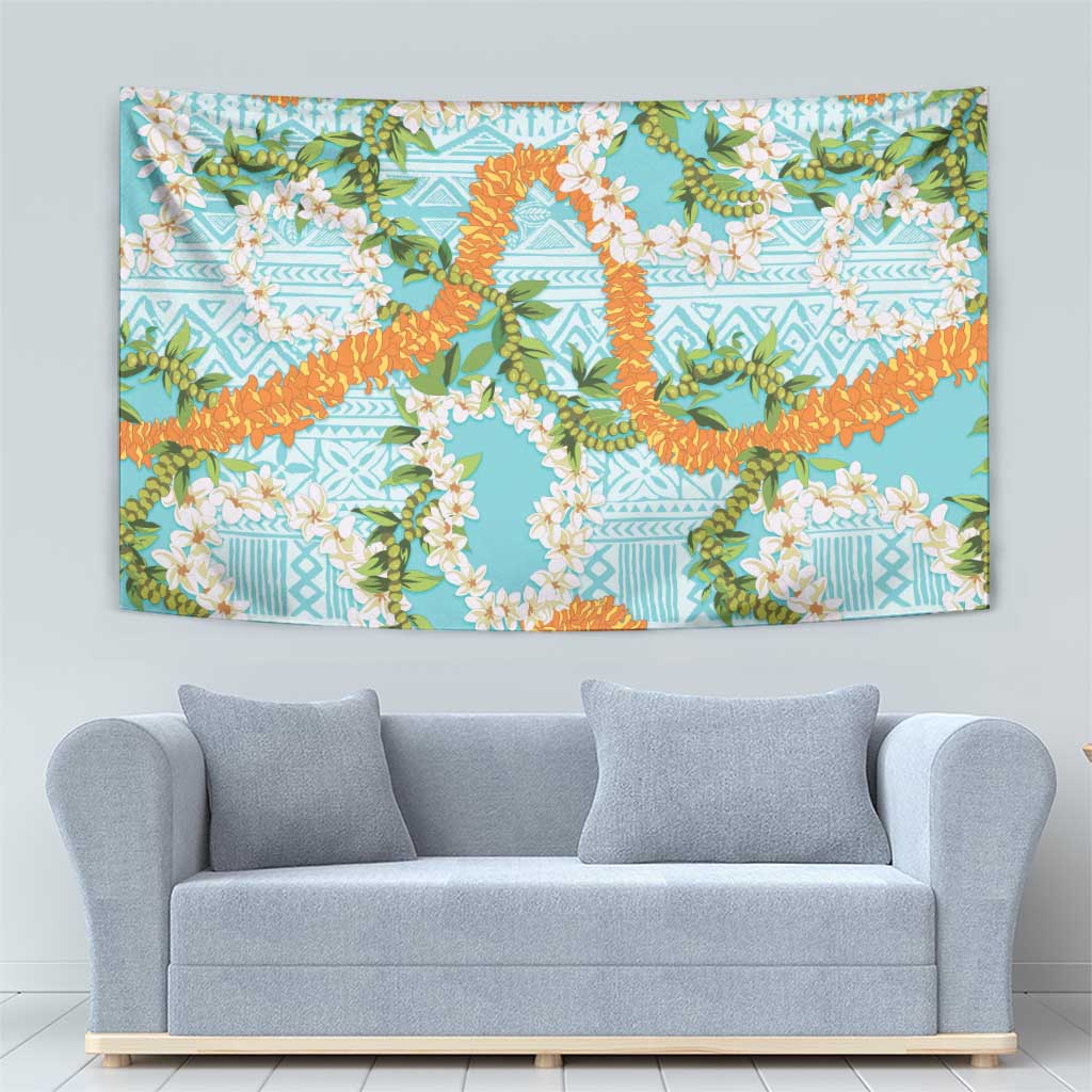 Aloha Festive Hawaii Tapestry Mokihana - Maile and Ilima on Turquoise LT7 - Polynesian Pride