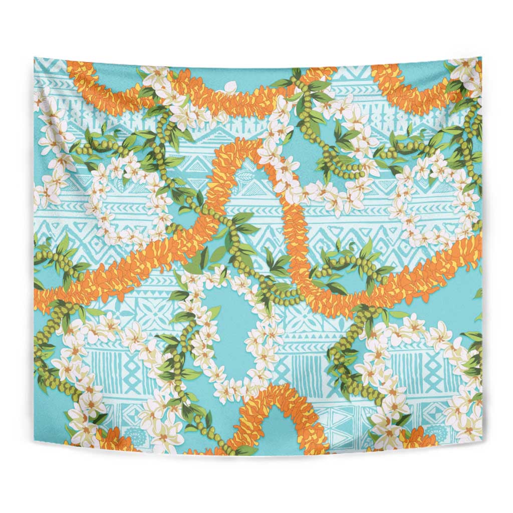 Aloha Festive Hawaii Tapestry Mokihana - Maile and Ilima on Turquoise LT7 - Polynesian Pride