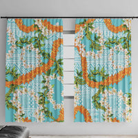 Aloha Festive Hawaii Window Curtain Mokihana - Maile and Ilima on Turquoise LT7 With Hooks Turquoise - Polynesian Pride